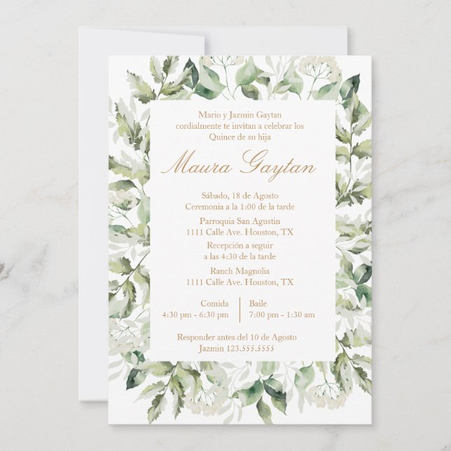 Invitación de quinceañera con marco  invitation (Front)