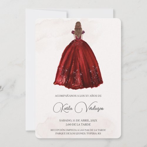 Invitacin de quinceaera con vestido rojo invitation