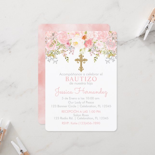 Invitación de Rosas para Bautizo de niña Invitation