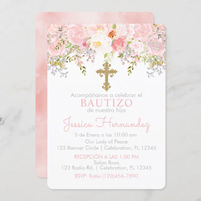 Invitación de Rosas para Bautizo de niña Invitation