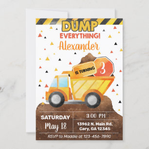 Invitación Dump everything, truck boy birthday inv Invitation