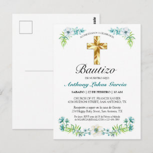 Invitación elegante del bautismo del muchacho del postcard
