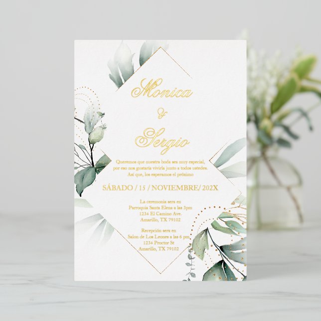 Invitación elegante gold foil para boda foil invitation (Standing Front)