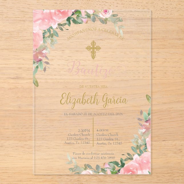 Invitación elegante para bautismo acrylic invitations (Front)