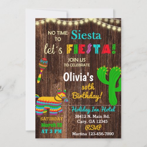 Invitacin Fiesta birthday invitation no time to  Invitation