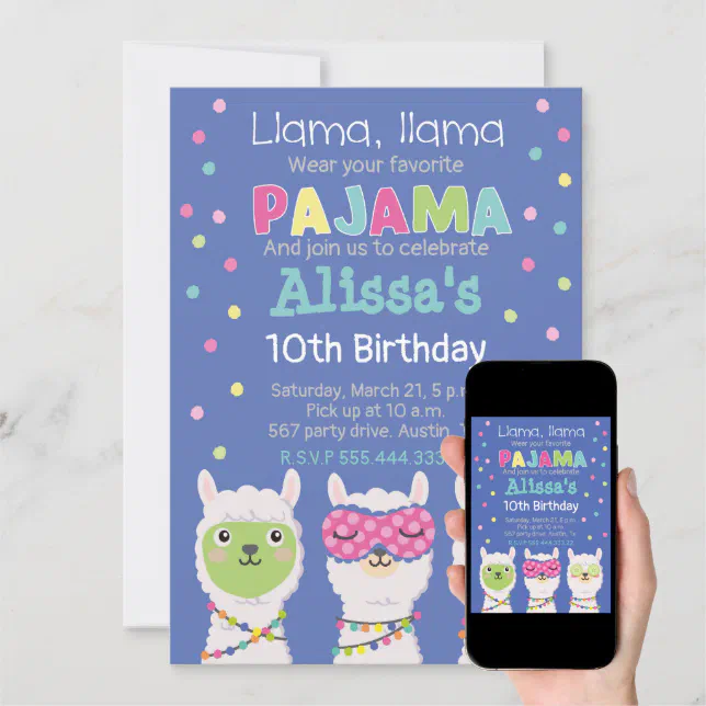 Invitación Fiesta De Pijama De Lama Pijamada Spa Invitation Zazzle