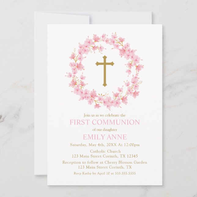 Invitación First Communion Cherry Blossom floral I Invitation (Front)