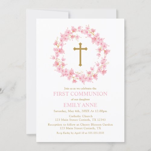 Invitacin First Communion Cherry Blossom floral I Invitation