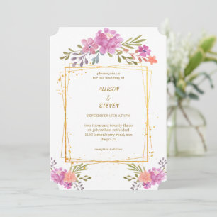 invitación Floral de Rosa con marco geométrico Invitation