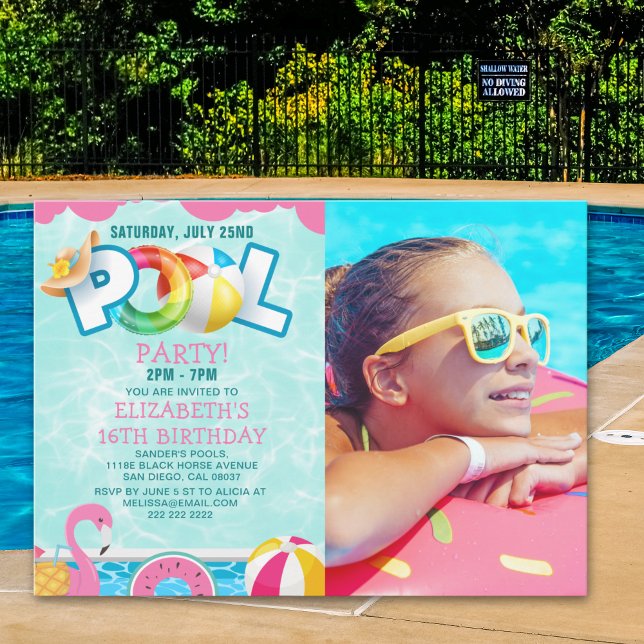 Invitación Girls Pool Party Birthday – Pink & Teal Invitation (Creator Uploaded)