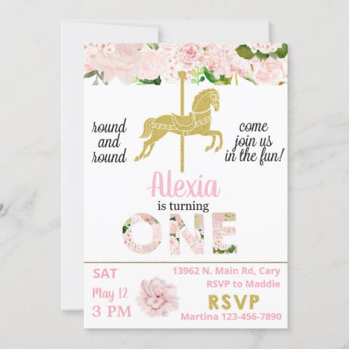 Invitacin Gold carousel horse birthday invitation