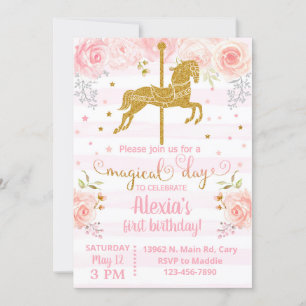 Invitación Gold carousel horse birthday invitation