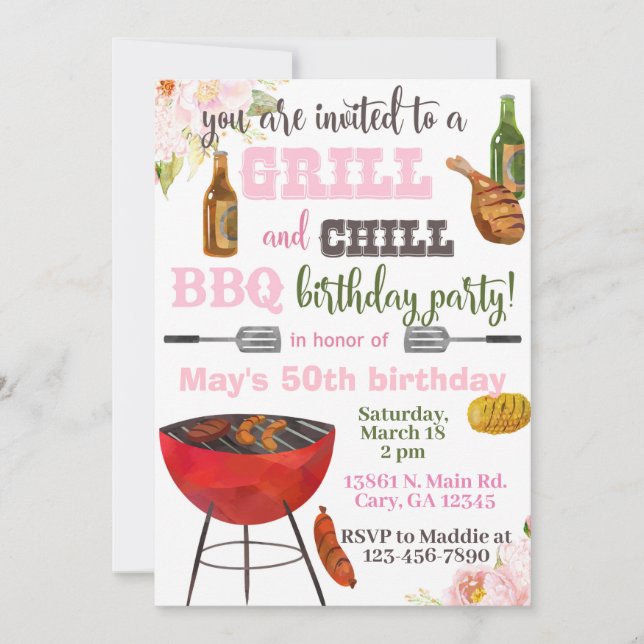Invitación Grill & Chill BBQ birthday invitation.  Invitation (Front)