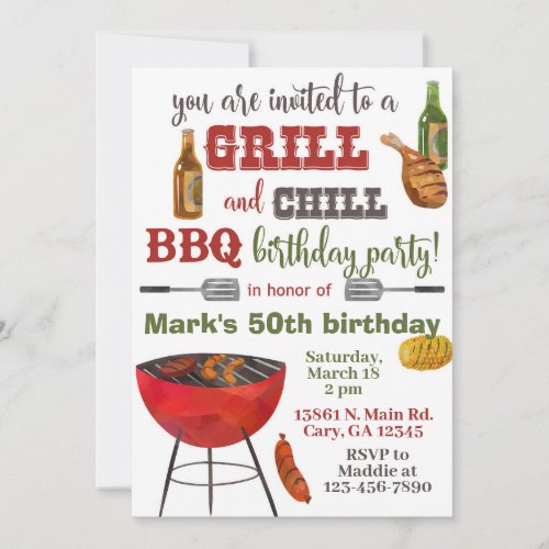 Invitacin Grill  Chill BBQ birthday invitation Invitation