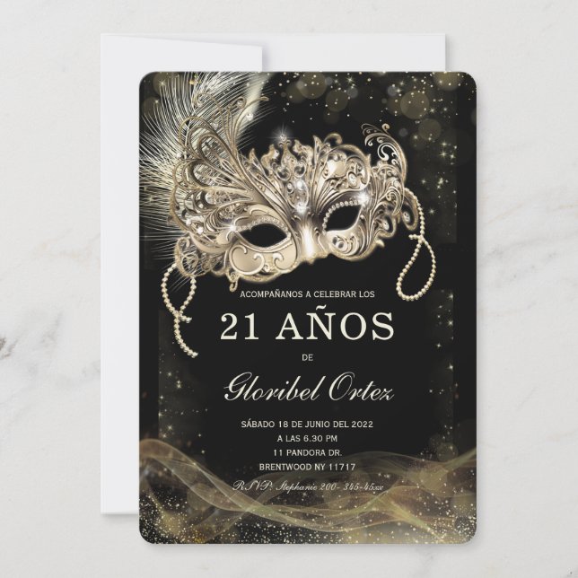Invitación Mascarada de 21 Años Mujer Invitation (Front)