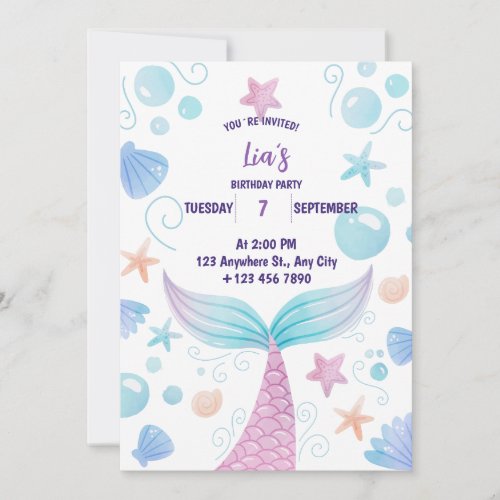 Invitacin Mermaid Birthday Party Invites