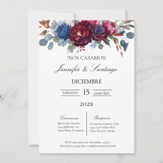 Invitación minimalista con flor Jewel para boda  Invitation (Front)