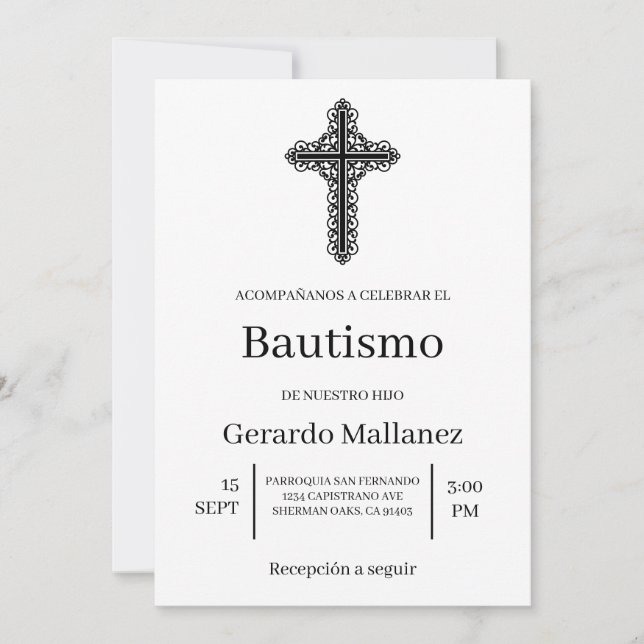 Invitación minimalista para bautismo  invitation (Front)