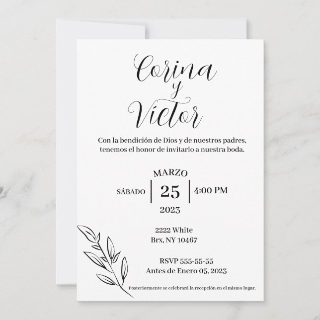 Invitacion minimalistas en español  invitation (Front)