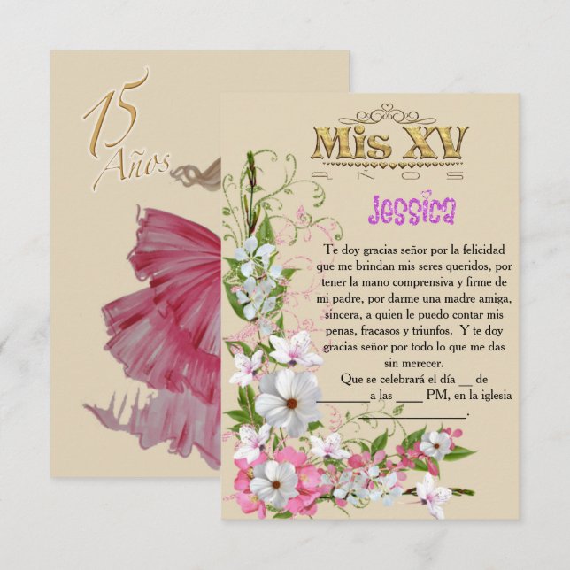 Invitación para fiesta de 15 años invitation (Front/Back)
