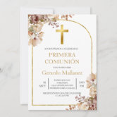 Invitación de primera comunión floral rosa  invitation
