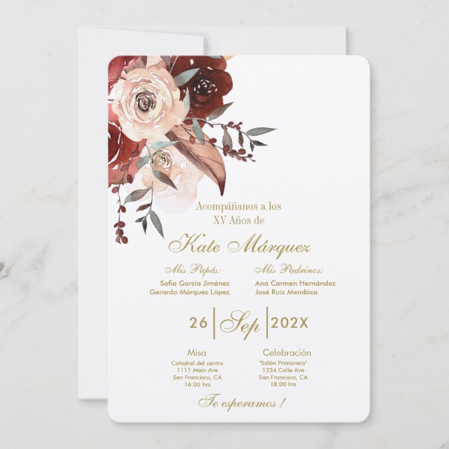 Invitación para xv años con flor  invitation (Front)