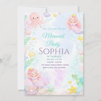 Invitación Pastel Pink Mermaid Birthday Invitation