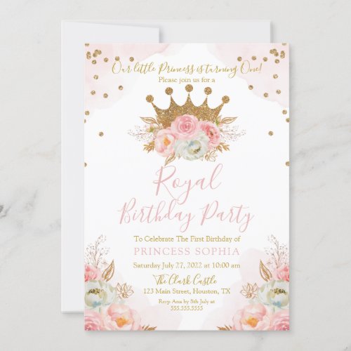 Invitacin Princess Floral Pink  Gold Birthday In Invitation