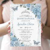 Invitaciones Acrílicas Quinceañera XV Bebé Floral Azul Princesa Plata