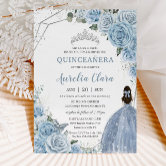 Invitaciones Acrílicas Quinceañera XV Bebé Floral Azul Princesa Plata