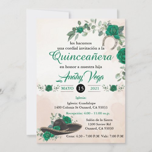 Invitacin Quinceaera  Charra Emerald green  Invitation