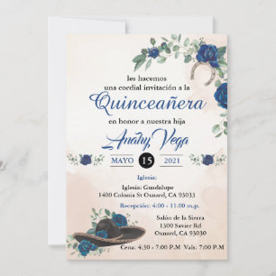 Invitación QUINCEANERA Mariachi Charra Rustic Blue Invitation