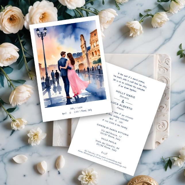 Invitación Rome Coliseum Colorful Cityscape Weddin Invitation (Rome Coliseum Colorful Cityscape Wedding Couple Illustration Invitations Cards. )