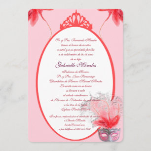 Invitación rosada de Quinceanera de la máscara Invitation