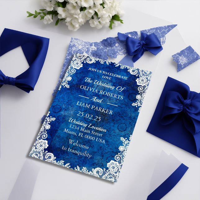 Invitación Royal Blue Ocean Wedding Invitation wit (Creator Uploaded)