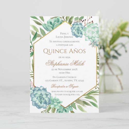 Invitacin Spanish Quinceanera Greenery Floral  Invitation