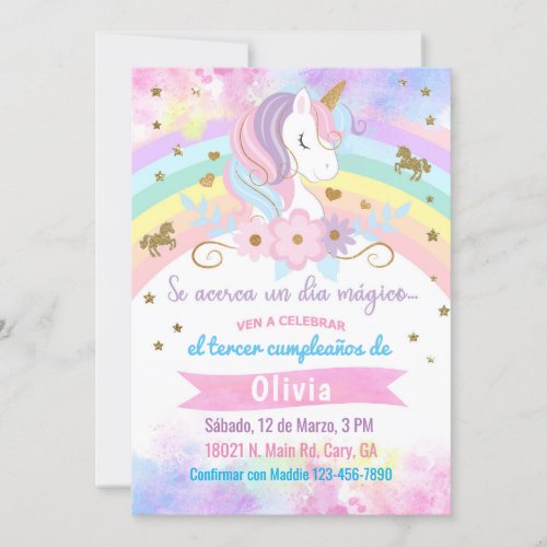 Invitacin Unicorn head birthday invitation Spani Invitation