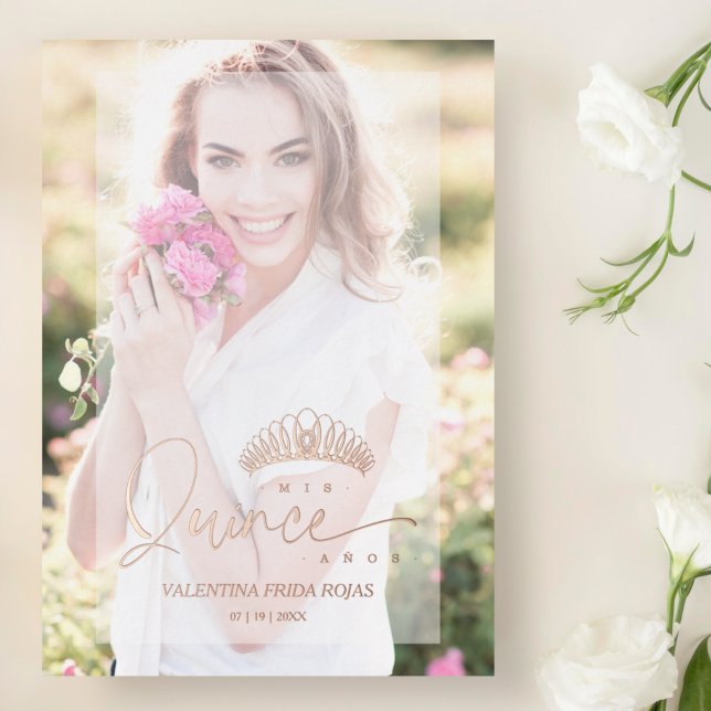 Invitación XV Princess Crown Elegant Overlay Vellu Foil Invitation (Creator Uploaded)