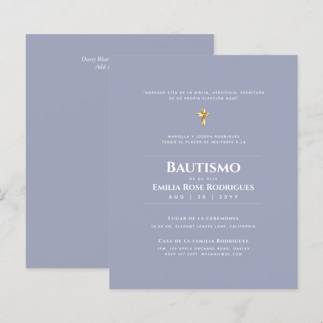 Invitaciones de Bautismo Español Católico Moderno (Front/Back)