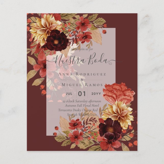 Invitaciones de Boda, Spanish Wedding Budget Fall Flyer (Front)