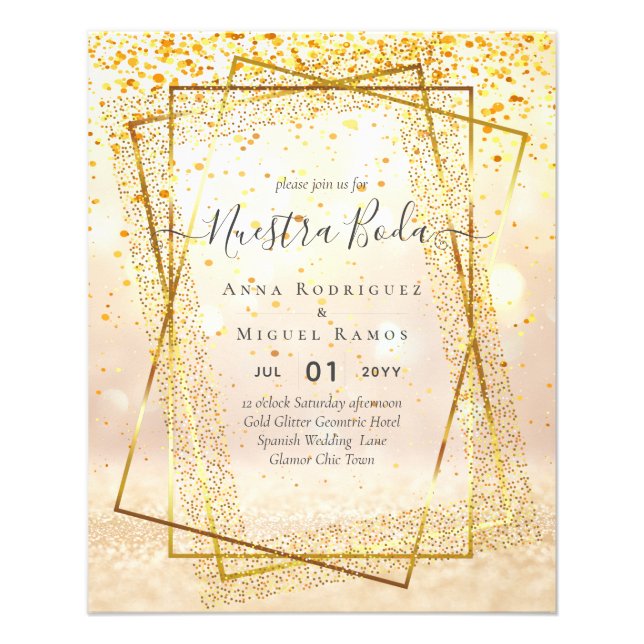 Invitaciones de Boda, Spanish Wedding GOLD Budget Flyer (Front)
