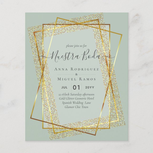 Invitaciones de Boda, Spanish Wedding GOLD Budget Flyer (Front)