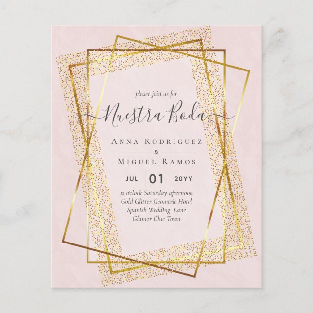 Invitaciones de Boda, Spanish Wedding GOLD Budget Flyer (Front)