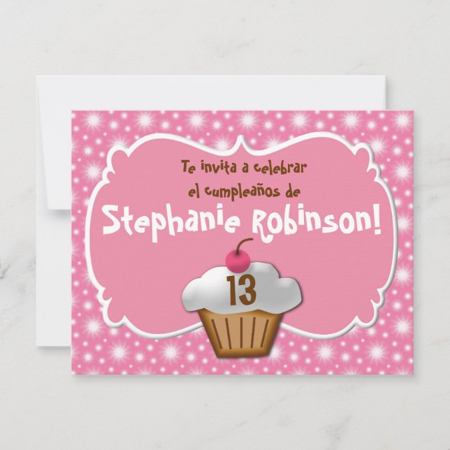 Invitaciones de cumpleaños, Fiesta de Rosa cupcake Invitation (Front)