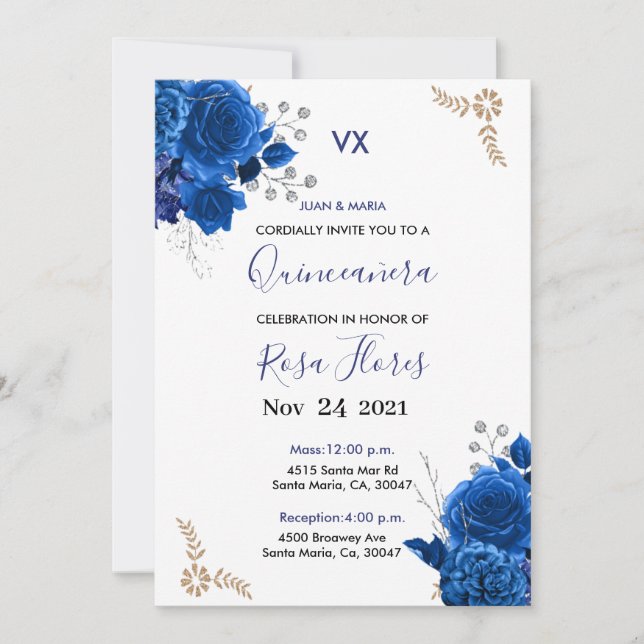 Invitaciones for Quinceanera Invitation Blue Royal (Front)