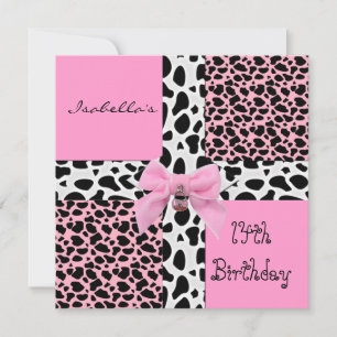 Invitation 14th Teen Birthday Wild Pink Cow Animal