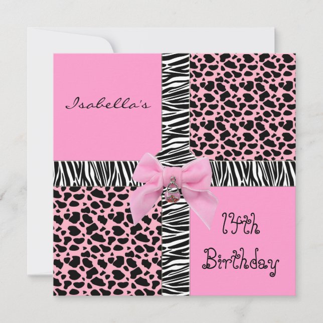 Invitation 14th Teen Birthday Wild Pink Cow Animal (Front)