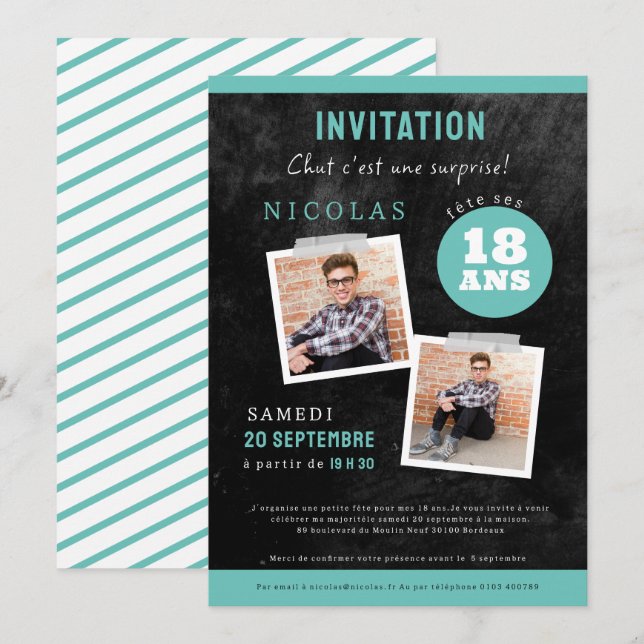 invitation 18th anniversary, black two photos (Front/Back)