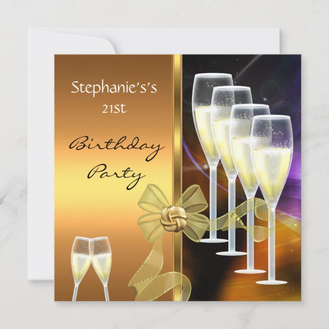 Invitation 21st Birthday Party Elegant Purple Gold (Front)