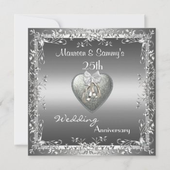 Invitation 25th Anniversary Wedding Silver Elegant by Label_That at Zazzle